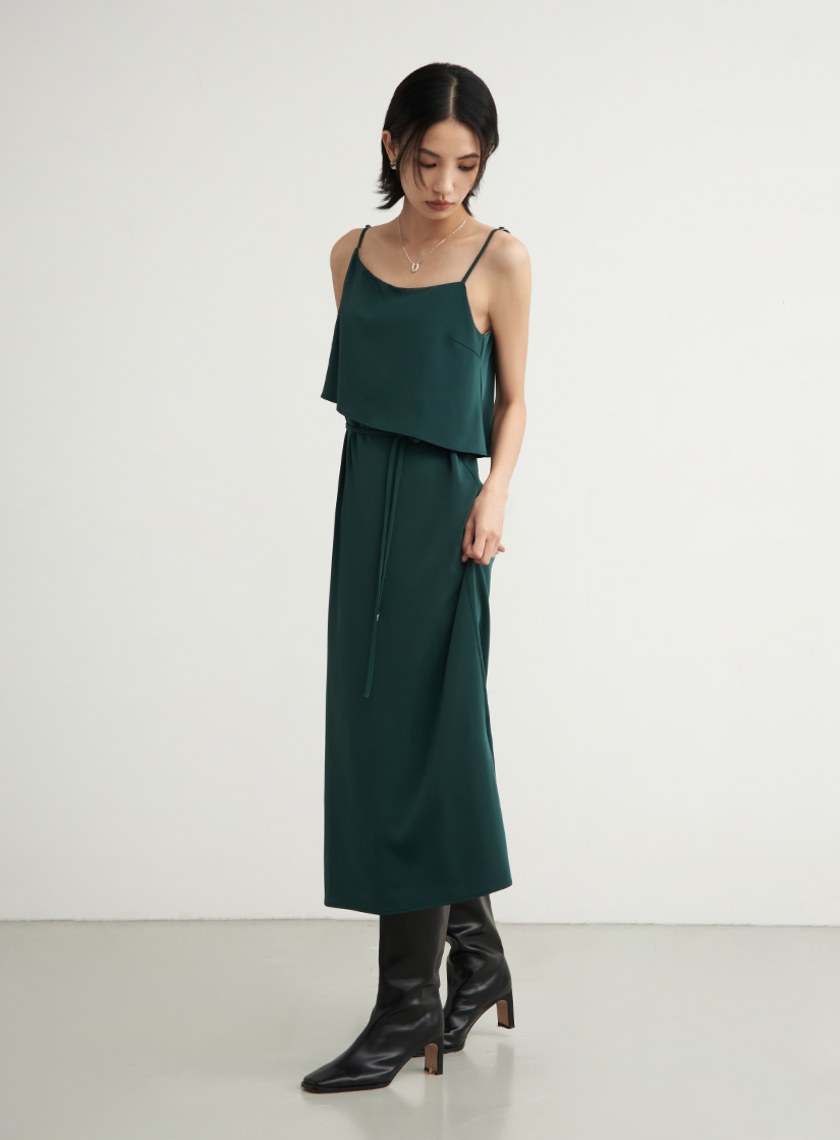 光澤細肩帶綁帶BRA洋裝